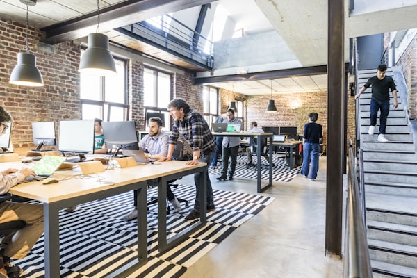 Startup workspace with team collaborating on MVP development